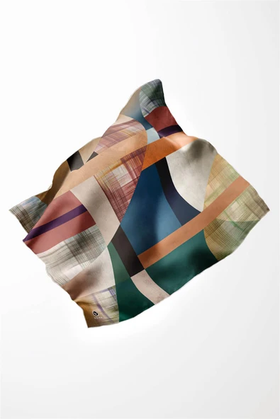 Twill Geometrik Desenli Petrol Yeşili Renkli 90x90 Eşarp (İpek İçermez) Kenar Dikiş Şekli El Dikişli - Resim 4