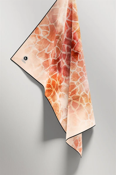 Twill Degradeli Ve Zürafa Desenli Bakır Renkli 90x90 Eşarp (İpek İçermez) Kenar Dikiş Şekli El Dikişli - Resim 4