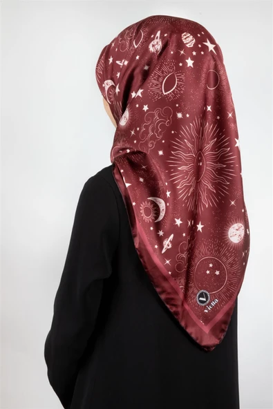 Twill Galaksi Desenli Bordo Renkli 90x90 Eşarp (İpek İçermez) Dikim Şekli : El Dikişi ürün görseli