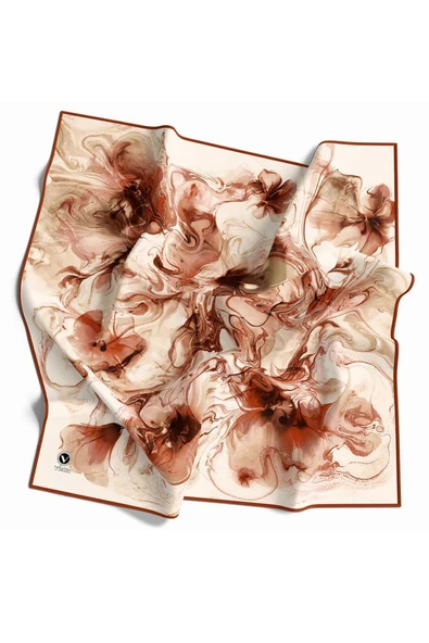 Twill Soyut Desenli Taba Renkli 90x90 Eşarp (İpek İçermez) Kenar Dikiş Şekli El Dikişli ürün görseli