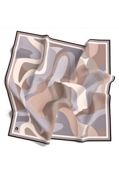 Twill Sulu Boyalı Çiçek Desenli Gri Renkli 90x90 Eşarp (İpek İçermez) Dikim Şekli : El Dikişi - Resim 2