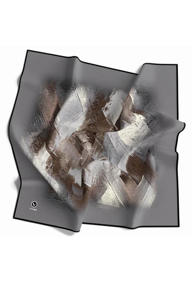 Twill Fırça Efektli Desenli Gri Renkli 90x90 Eşarp (İpek İçermez) Kenar Dikiş Şekli El Dikişli ürün görseli