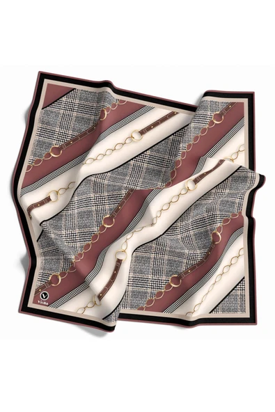 Twill Kemer Desenli Pudra Renkli 90x90 Eşarp (İpek İçermez) Kenar Dikiş Şekli El Dikişli ürün görseli