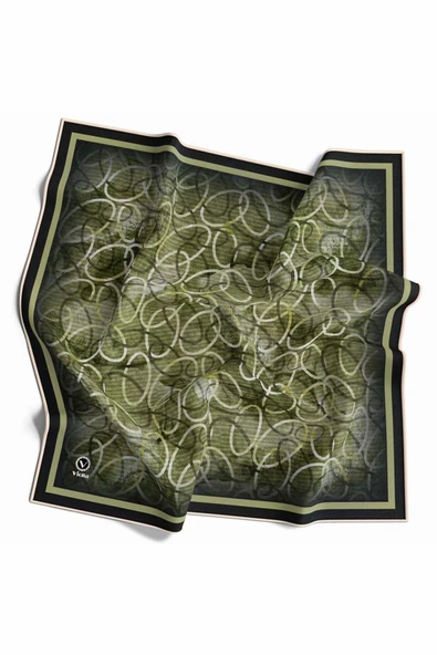 Kristal Geometrik Desenli Haki Renkli 90x90 Eşarp (İpek İçermez) Kenar Dikiş Şekli El Dikişli ürün görseli 1