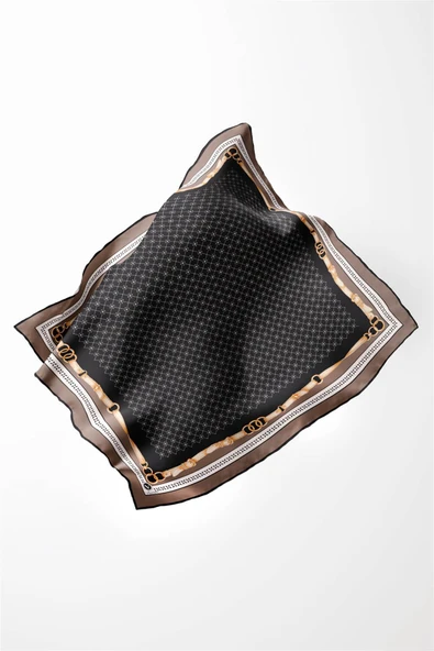 Twill Kemerli ve Çıtır Motifli Desenli Vizon Renkli 90x90 Eşarp (İpek İçermez) Dikim Şekli : El Dikişi - Resim 3