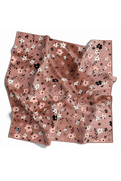 Rayon Papatya Desenli Somon Renkli 90x90 Eşarp (İpek İçermez) Kenar Dikiş Şekli El Dikişli ürün görseli