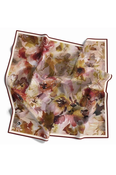 Rayon Çiçek Desenli Bordo Renkli 90x90 Eşarp (İpek İçermez) Dikim Şekli : El Dikişi ürün görseli