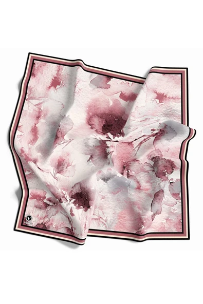 Rayon Sulu Boya Çiçek Desenli Pudra Renkli 90x90 Dikim Şekli : El Dikişi Eşarp (İpek İçermez) - Resim 2
