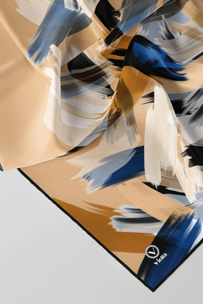 Twill Fırça Desenli Bebe Mavisi Renkli 90x90 Eşarp (İpek İçermez) Kenar Dikiş Şekli El Dikişli - Resim 2