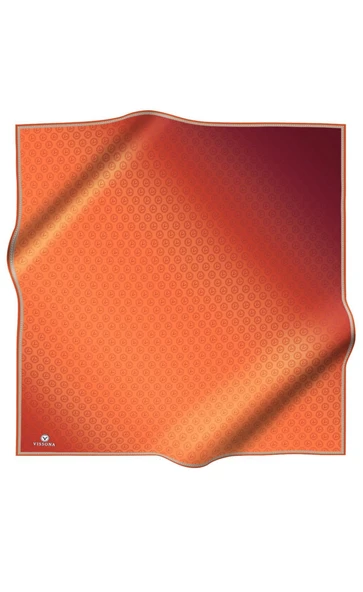 % 57 İPEK % 43 VİSKON Twill İpek Monogram Desenli Taba Renkli 90x90 Eşarp Dikim Şekli : El Dikişi - Resim 2