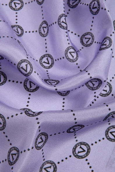 % 100 İpek V Logo Desenli Lila Renkli 90x210 Şal - Resim 2