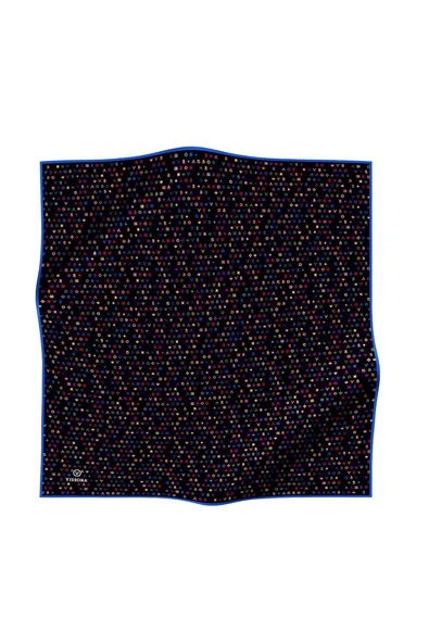 %100 Twill İpek Çıtır Motif Desenli Siyah - Saks Renkli 90x90 Eşarp Dikim Şekli : El Dikişi - Resim 2