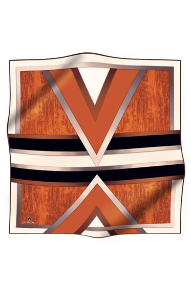 %100 Twill İpek Dokulu Ve Geometrik Desenli Taba - Siyah Renkli 90x90 Eşarp Dikim Şekli : El Dikişi - Resim 2