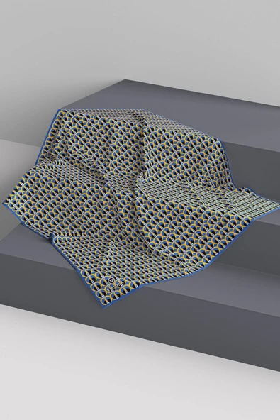 %100 Twill İpek Geometrik Desenli Saks - Gold Renkli 90x90 Eşarp Dikim Şekli : El Dikişi - Resim 6