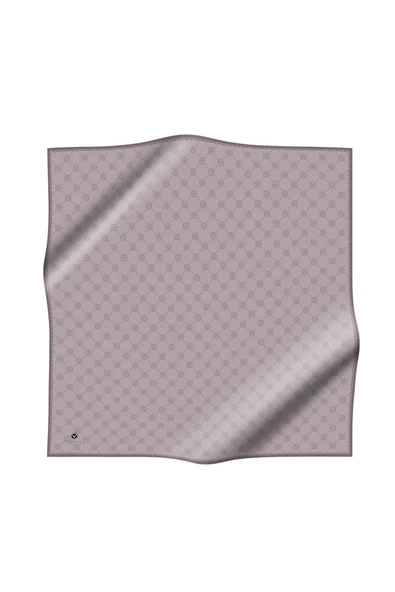 %100 Twill İpek Monogram Desenli Taş Renkli 90x90 Eşarp Dikim Şekli : El Dikişi - Resim 2