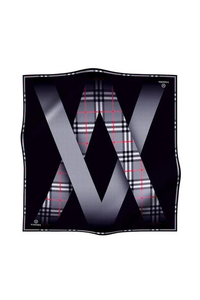 % 57 İPEK % 43 VİSKON Twill İpek Ekose Desenli Gri - Siyah Renkli 90x90 Eşarp Dikim Şekli : El Dikişi - Resim 2