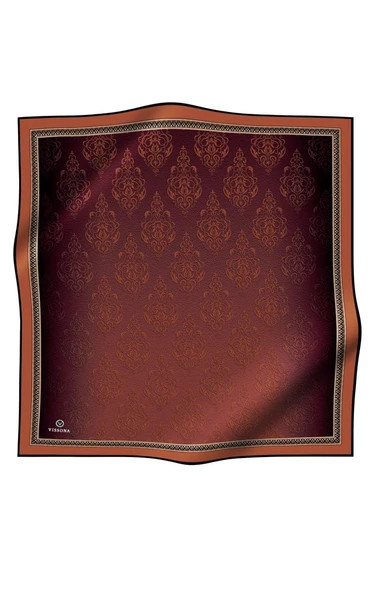 %100 Twill Barok Desenli Taba Renkli 90x90 Eşarp Dikim Şekli: El Dikişi - Resim 2