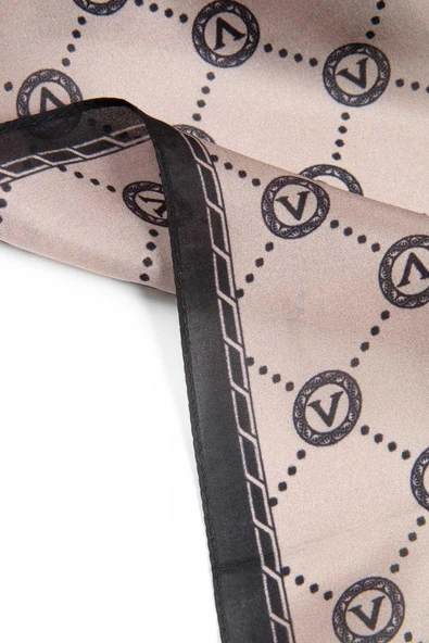 % 100 İpek V Logo Desenli Siyah - Vizon Renkli 90x210 Şal - Resim 2