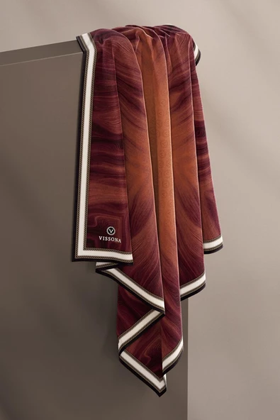 100% Twill İpek Monogram Desenli Taba Renkli 90x90 Dikim Şekli : El Dikişi Eşarp - Resim 4