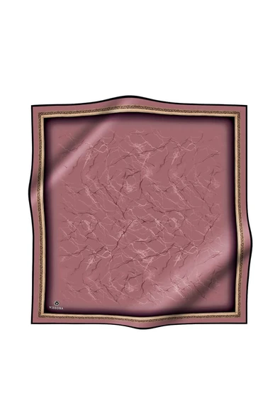 %100 Twill İpek Mermer Desenli Gül Kurusu Renkli 90x90 Eşarp Dikim Şekli : El Dikişi - Resim 2