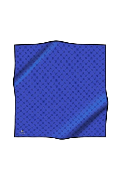 %100 Twill İpek Monogram Desenli Saks Renkli 90x90 Eşarp Dikim Şekli : El Dikişi - Resim 2