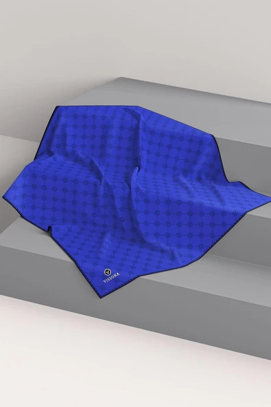 %100 Twill İpek Monogram Desenli Saks Renkli 90x90 Eşarp Dikim Şekli : El Dikişi - Resim 6