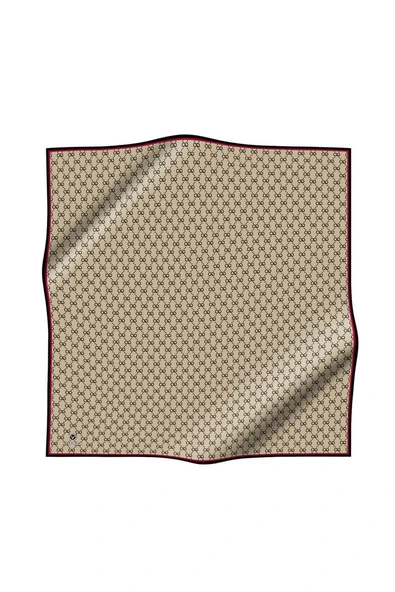 %100 Twill İpek Geometrik Desenli Siyah - Bej Renkli 90x90 Eşarp Dikim Şekli : El Dikişi - Resim 2