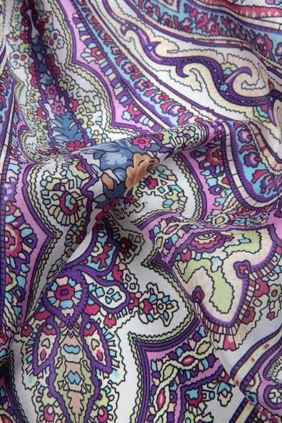 %100 İpek Etro Desenli Bebe Mavisi Renkli 92x210 Şal - Resim 3