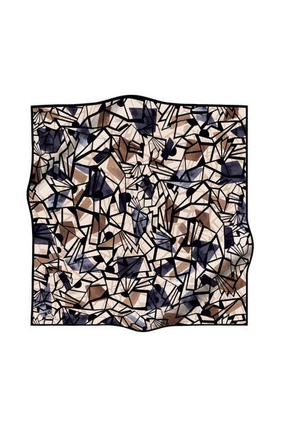 %100 Twill Renkli Petek Desenli Bej - Gri Renkli 90x90 Eşarp Dikim Şekli: El Dikişii - Resim 2
