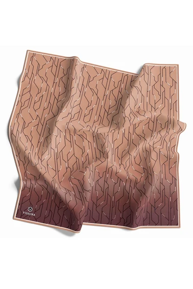 % 57 İPEK % 43 VİSKON Twill İpek Geometrik Desenli Bakır Renkli 90x90 Eşarp Dikim Şekli : El Dikişi - Resim 2