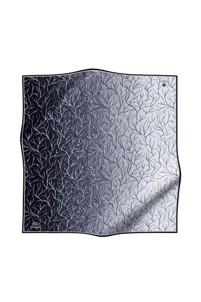 %100 Twill İpek Degrade Desenli Siyah Renkli 90x90 Eşarp Dikim Şekli : El Dikişi - Resim 2