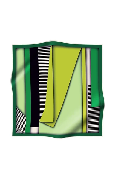 %100 Twill Renk Bloklu Çizgili Desenli Haki Yeşili - Zümrüt Yeşili Renkli 90x90 Eşarp Dikim Şekli: El Dikişii - Resim 2