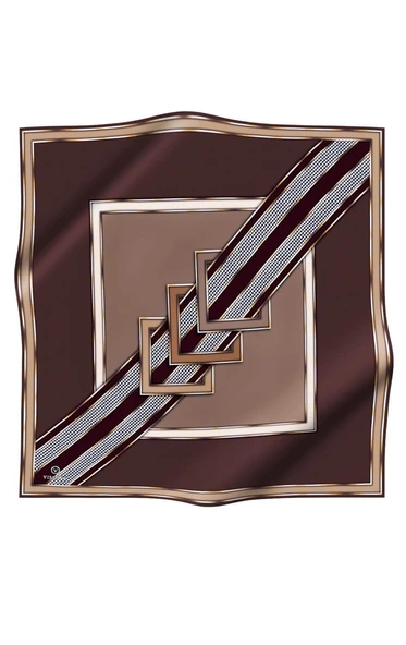 %100 Twill İpek Kareli Kazayaklı Desenli Kahverengi - Vizon Renkli 90x90 Eşarp Kenar Dikiş Şekli El Dikişli - Resim 2