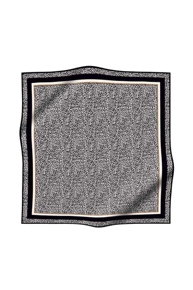 % 57 İPEK % 43 VİSKON Twill İpek Leopar Desenli Krem - Siyah Renkli 90x90 Eşarp Dikim Şekli : El Dikişi - Resim 2