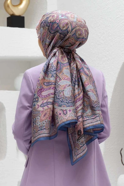 100% İpek Etro Desenli Saks - Pembe Renkli 92x210 Şal ürün görseli