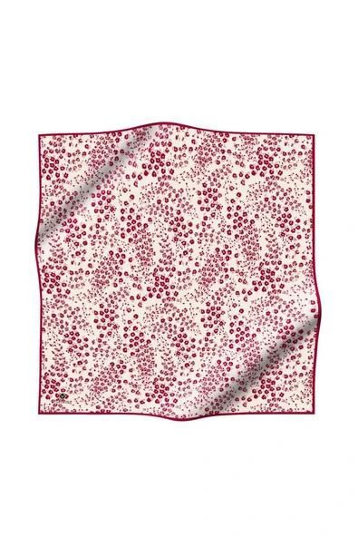 %100 Twill İpek Çıtır Çiçek Desenli Krem - Bordo Renkli 90x90 Eşarp Dikim Şekli : El Dikişi - Resim 2