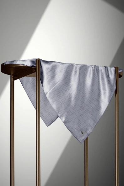 %100 Twill İpek Çizgi Desenli Gri Renkli 90x90 Eşarp Dikim Şekli : El Dikişi - Resim 6