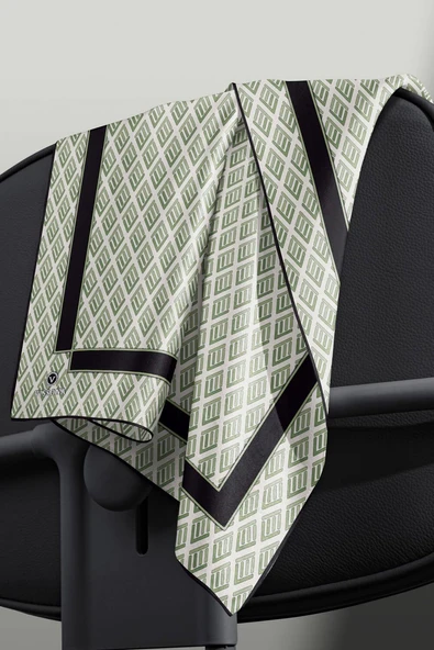 % 57 İPEK % 43 VİSKON Twill İpek Geometrik Desenli Krem - Çağla Renkli 90x90 Eşarp Dikim Şekli : El Dikişi - Resim 4