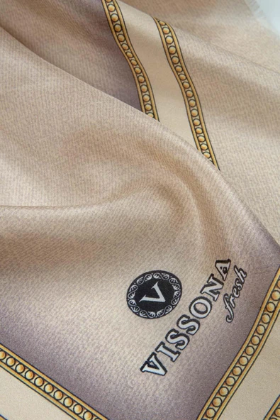 %100 İpek Dokulu Desenli Taba - Taba Renkli 92x210 Şal - Resim 10