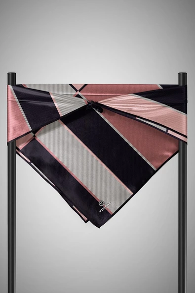 %100 Twill İpek Geometrik Desenli Pudra Renkli 90x90 Eşarp Dikim Şekli : El Dikişi - Resim 3