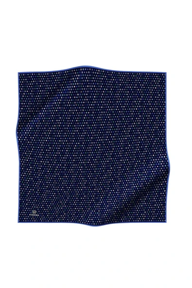 %100 Twill İpek Çıtır Motif Desenli Lacivert - İndigo Renkli 90x90 Eşarp Dikim Şekli : El Dikişi - Resim 2