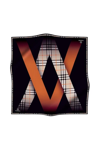 % 57 İPEK % 43 VİSKON Twill İpek Ekose Desenli Taba - Siyah Renkli 90x90 Eşarp Dikim Şekli : El Dikişi - Resim 2