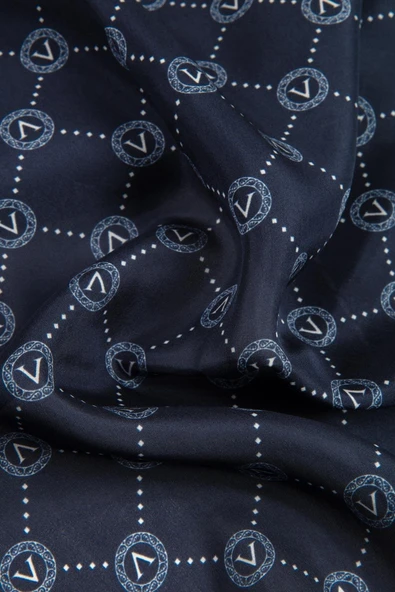 % 100 İpek V Logo Desenli Lacivert Renkli 90x210 Şal - Resim 3