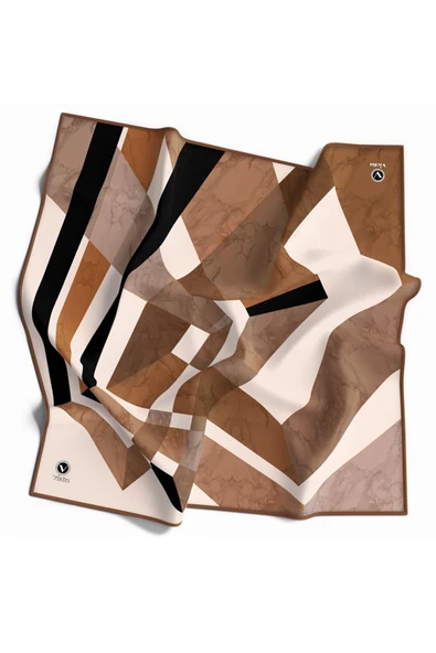 Twill Mermer Desenli Hardal Renkli 90x90 Eşarp (İpek İçermez) Kenar Dikiş Şekli El Dikişli ürün görseli