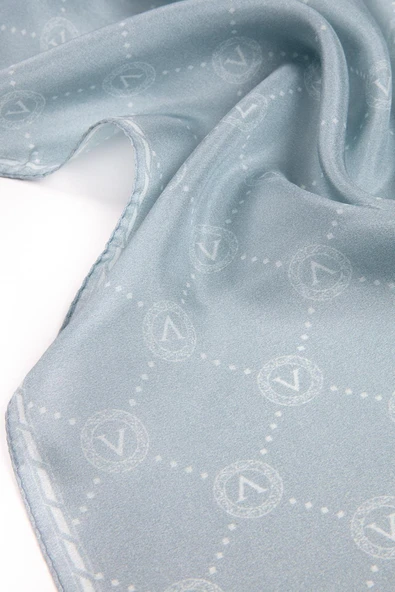 % 100 İpek V Logo Desenli Mint Yeşili Renkli 90x210 Şal - Resim 3