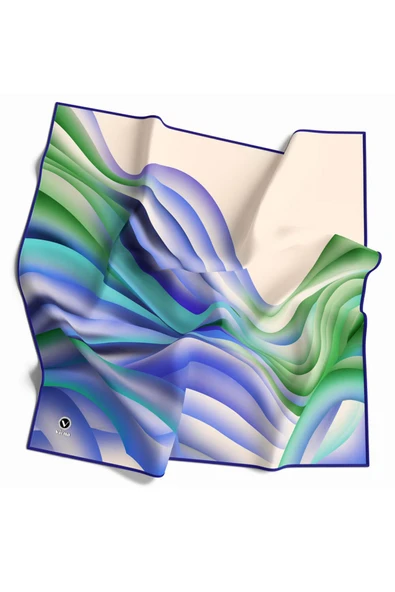 Kristal Geometrik Desenli Saks Renkli 90x90 Eşarp (İpek İçermez) Kenar Dikiş Şekli El Dikişli ürün görseli