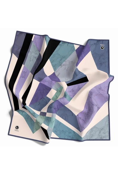 Twill Mermer Desenli İndigo Renkli 90x90 Eşarp (İpek İçermez) Kenar Dikiş Şekli El Dikişli ürün görseli 1