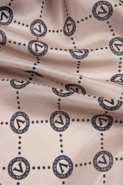 % 100 İpek V Logo Desenli Siyah - Vizon Renkli 90x210 Şal - Resim 3