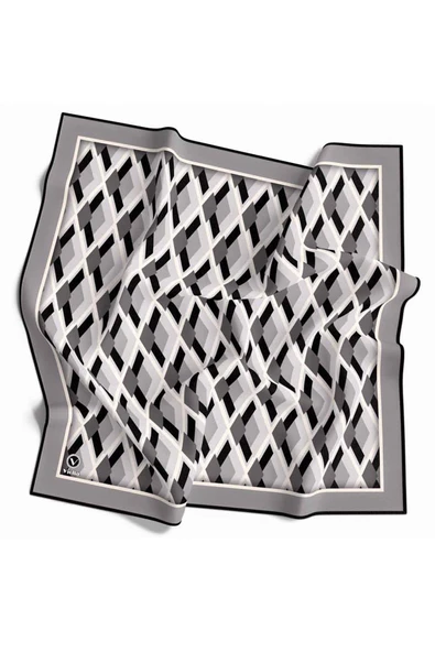 Kristal Geometrik Desenli Gri Renkli 90x90 Eşarp (İpek İçermez) Dikim Şekli : El Dikişi ürün görseli
