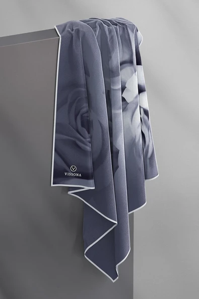 %100 Twill İpek Gül Desenli Gri - Gümüş Renkli 90x90 Eşarp Dikim Şekli : El Dikişi - Resim 4